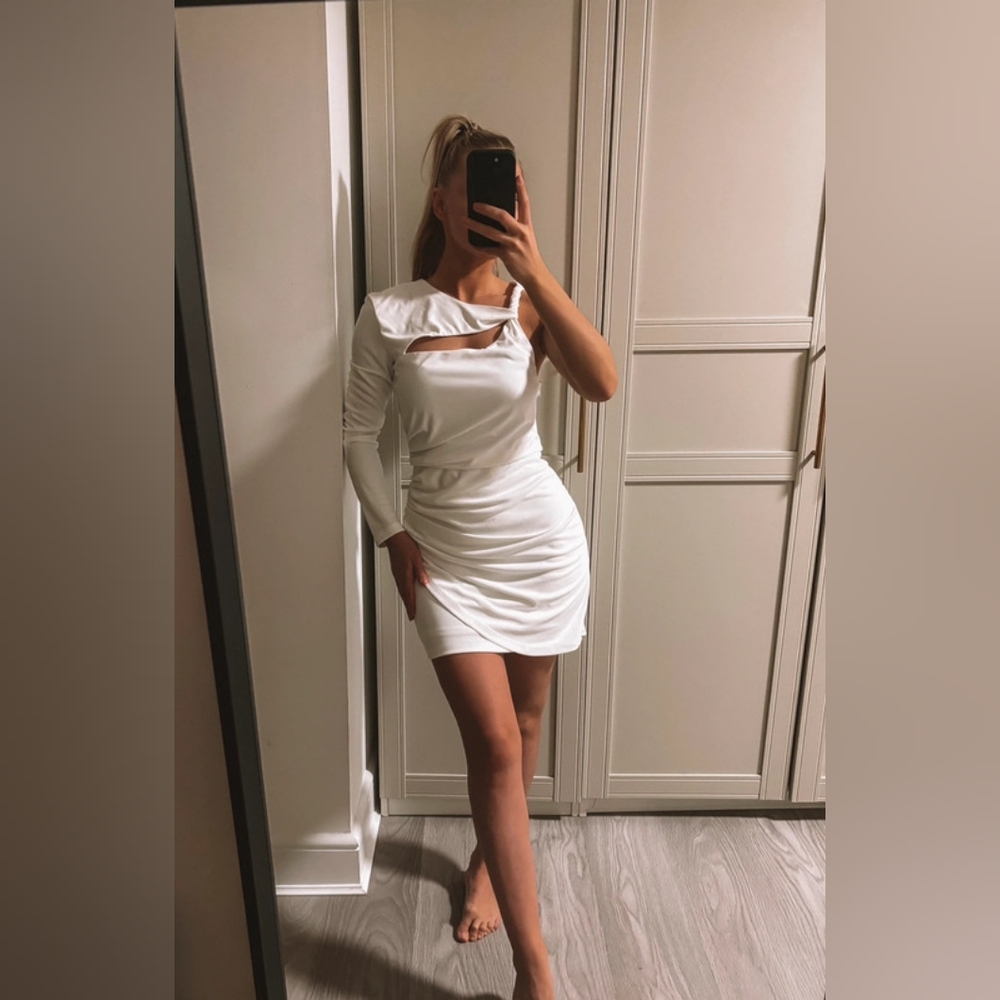 Zara White one sleeve mini dress